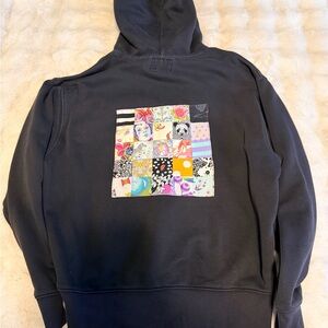 Up-cycled Black Hoodie with Multicolor Patchwork Accent